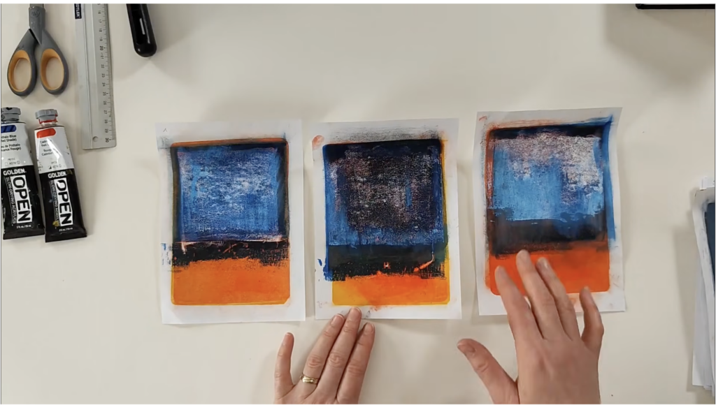 Abstract Gelli Plate print inspired by Rothko in orange and blue