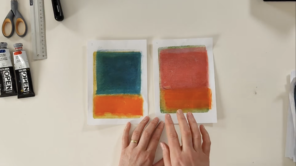 Astract Gelli Plate print inspired by Rothko in orange and green