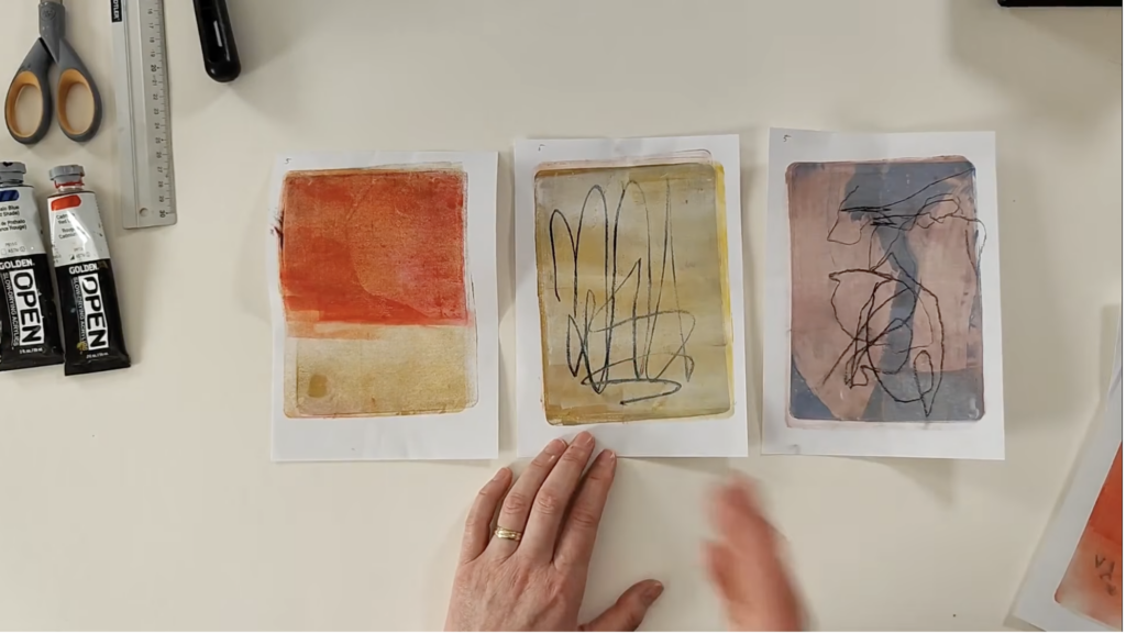 Abstract Gelli Plate print inspired by Rothko in orange and blue